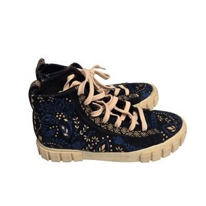 Farm Rio Sz 9 High Top Sneakers Blue Macaw Floral Print Lace Up Platform Women's